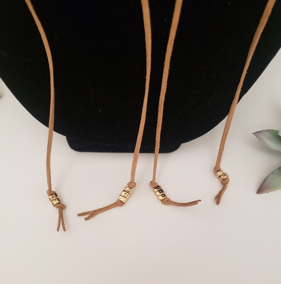 Boho cream suede cord w/distressed brass pendant - Picture 3 of 4